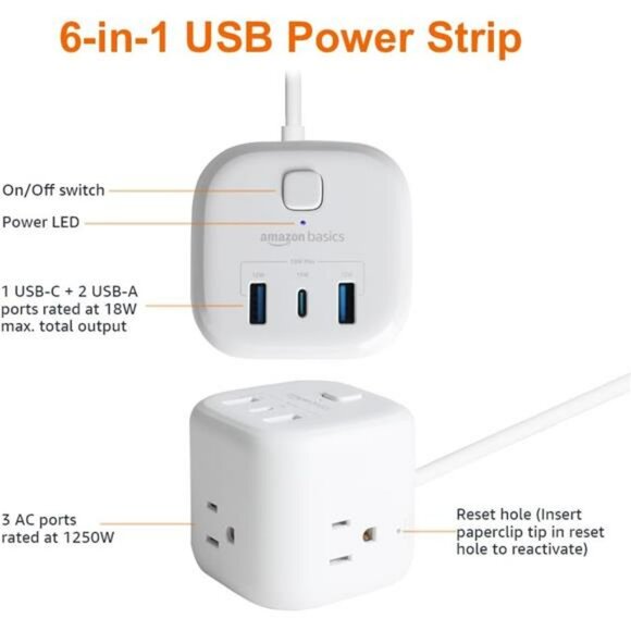Power Strip Cube with USB C USB A Outlets and 5 Ft Extension Cord Travel - Picture 2 of 7